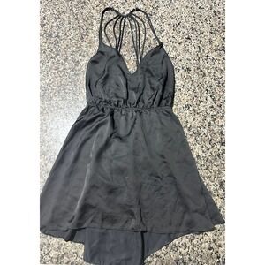 Vintage Victoria Secret Black Satin Multi Strap Cage Back Empire Top